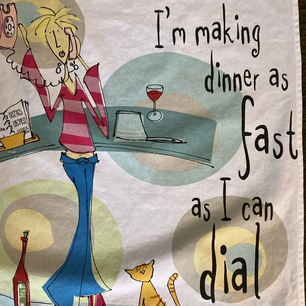 Born To Shop Novelty Tea Towel I’m Making Dinner as Fast as I Can Dial